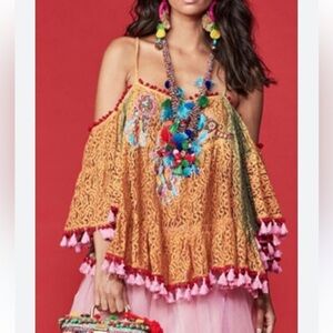ANTICA SARTORIA  Ombre Lace Beaded Tassle Southwestern Tunic NEW